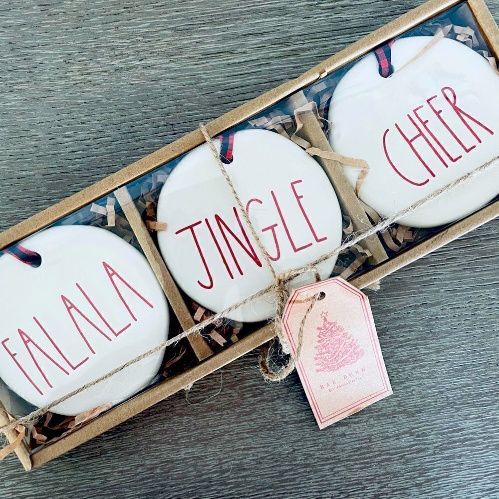 Rae Dunn Christmas 3-pc Ceramic Ornaments Farmhouse Set
